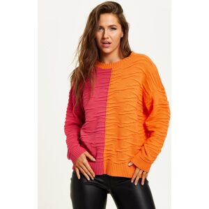 Liquorish Colour Block Jumper In Orange And Pink