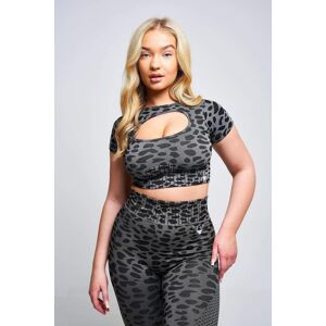 Twill Active Caneva Leopard Recycled Cut Out Crop Top  Grey