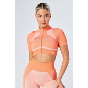 Twill Active Recycled Colour Block Zip-up Crop Top Coral