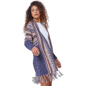 Roman Aztec Print Tassel Hem Longline Cardigan