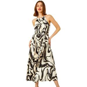 Roman Sleeveless Swirl Print Pleated Midi Dress in Ivory - Size 16 - Size 16