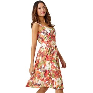 Roman Sleeveless Tropical Pleated Stretch Dress