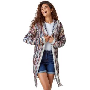 Roman Aztec Print Tassel Hem Longline Cardigan