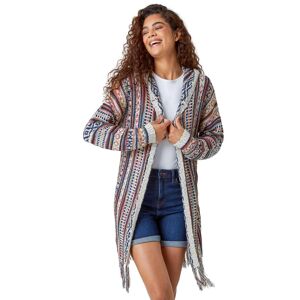 Roman Aztec Print Tassel Hem Longline Cardigan