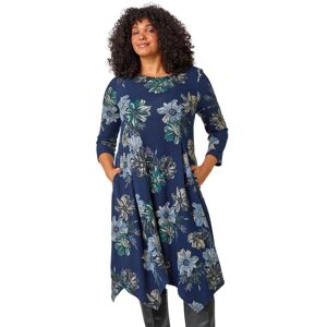 Roman Curve Floral Print Tunic Stretch Dress