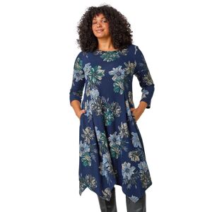 Roman Curve Floral Print Tunic Stretch Dress