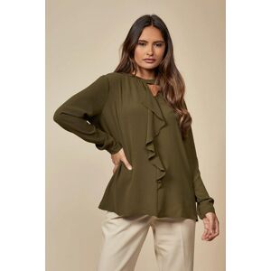 HOXTON GAL Oversized Long Sleeves Frill Front Blouse with Detailed Neckline