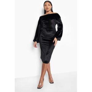 boohoo Plus Velvet Off The Shoulder Midi Dress