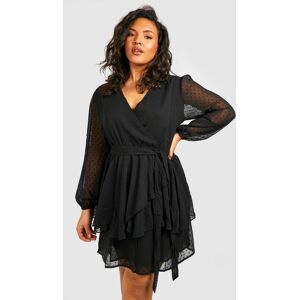 boohoo Plus Ruffle Hem Dobby Mesh Skater Dress