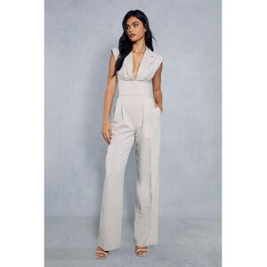 Misspap Womens Woven Sleeveless Wide Leg Corset Waist Jumpsuit - Stone - Size 10 Uk