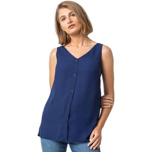 Roman Womens Button Front Sleeveless Top - Blue - Size 8 Uk