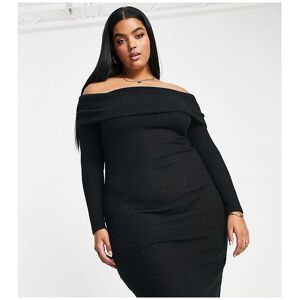 Asos Curve Womens Design Supersoft Bardot Midi Jumper Dress In Black - Size 20 Uk