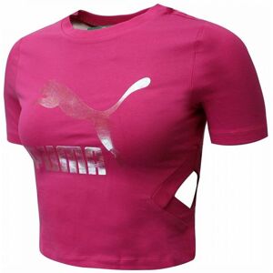 Puma Classic Logo Short Sleeve Crew Neck Cut Out Pink Womens Crop Top 579208 20 Cotton - Size X-Large