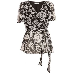 Quiz Womens Black Floral Chiffon Wrap Top - Size 12 Uk