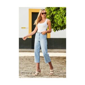 Sosandar Womens Light Wash Denim Culotte Jeans - Blue - Size 6 Short