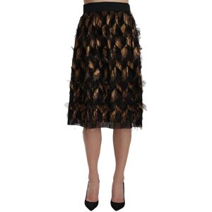 Dolce & Gabbana Womens Black Gold Fringe Metallic Pencil A-Line Skirt - Brown Silk - Size Large