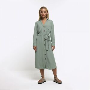 River Island Womens Midi Shirt Dress Petite Green Belted - Size 14 Uk