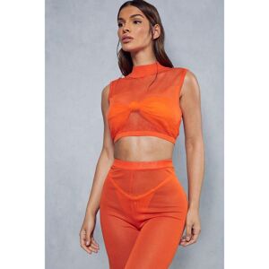 Misspap Womens Fine Knit High Neck Sleeveless Crop Top - Orange - Size Small