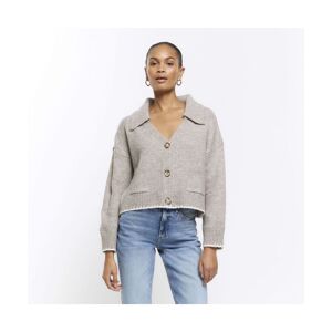 River Island Womens Cardigan Beige Collared - Size Medium