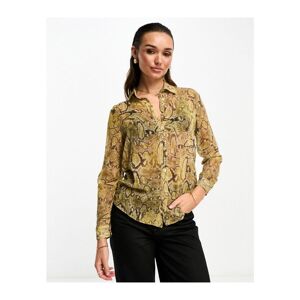 Asos Design Womens Long Sleeve Soft Shirt In Brown Snake Print-Multi - Size 4 Uk