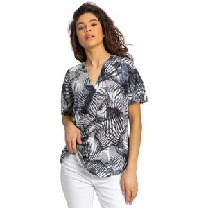 Roman Womens Tropical Palm Print V-Neck Top - Blue Viscose - Size 10 Uk