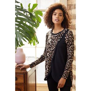 Izabel London Womens Animal Print Long Sleeve T-Shirt - Beige - Size 8 Regular