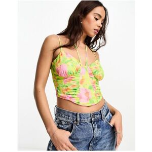 Asos Design Womens Strappy Soft Corset With Ruching In Yellow Floral Print-Multi - Multicolour - Size 10 Uk