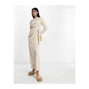 Asos Design Womens Textured Maxi Dress With Wrap Skirt Yellow Stripe-Multi - Size 18 Uk