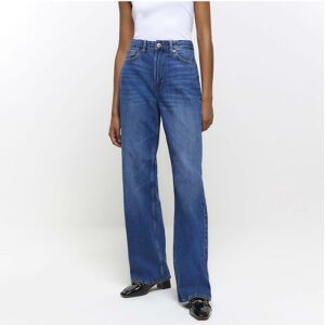 River Island Womens Straight Jeans Blue High Waisted Relaxed Cotton - Size 8 Regular