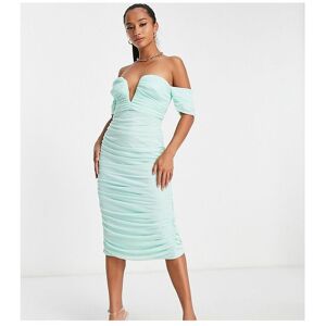 Asos Petite Womens Design Bandeau Mesh Midi Dress In Mint-Green - Size 6 Uk