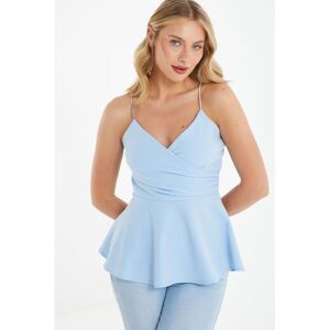 Quiz Womens Blue Diamante Strap Wrap Top - Size 12 Uk