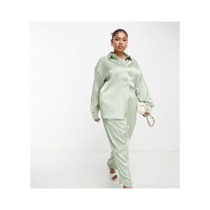 In The Style Plus Womens Satin Relaxed Trouser Co-Ord In Sage-Green - Size 22 Uk