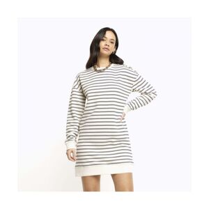 River Island Womens Mini Shirt Dress Cream Stripe Sweatshirt Cotton - Size Medium