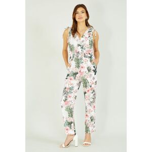 Mela London Womens Palm Print Wrap Jumpsuit With Pockets - Ivory - Size Small