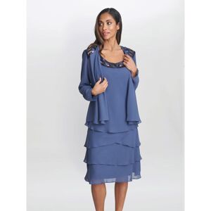 Gina Bacconi Womens Leigh Embellished Tiered Sequin Jacket Dress - Blue - Size 18 Uk