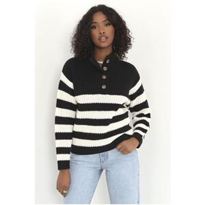 Brave Soul Womens Black 'Smithy' Striped Button Detail Knitted Jumper - Size Large