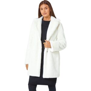 Roman Womens Faux Fur Longline Coat - Ivory - Size 18 Uk