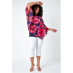 Roman Curve Womens Floral Print Chiffon Overlay Top - Pink - Size Uk 22-24