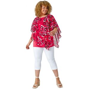 Roman Curve Womens Animal Print Overlay Top - Fuchsia - Size Uk 22-24