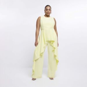 River Island Womens Jumpsuit Plus Yellow Asymmetric Frill - Size 26 Uk