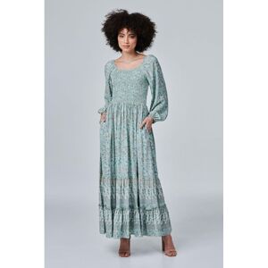 Izabel London Womens Sage Paisley Smocked Maxi Dress - Green Viscose - Size 14 Uk