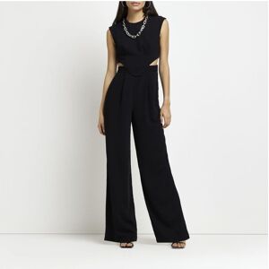 River Island Womens Jumpsuit Black Cut Out Wide Leg - Size 12 Uk