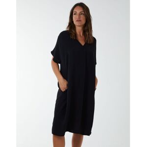 Blue Vanilla Womens V Neck Long Tunic With Side Pockets - Black Lace - One Size