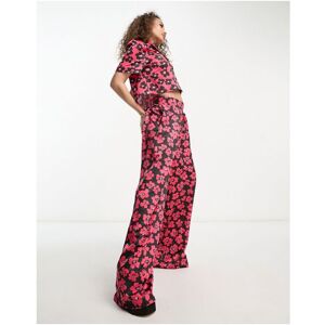 Flounce London Womens Wide Leg Trousers In Red And Black Floral Co-Ord - Size 6 Uk