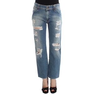 John Galliano Womens Blue Wash Cotton Boyfriend Fit Cropped Jeans - Multicolour - Size 26 (Waist)