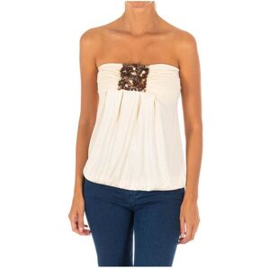 Met Womenss Sleeveless T-Shirt With Wide Knit Top Effect 10dmt0084 - Beige Viscose - Size Large