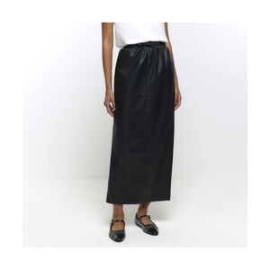 River Island Womens Maxi Skirt Black Faux Leather Elasticated Pu - Size 10 Uk