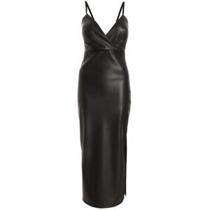 Quiz Womens Black Faux Leather Wrap Midi Dress Viscose - Size 12 Uk