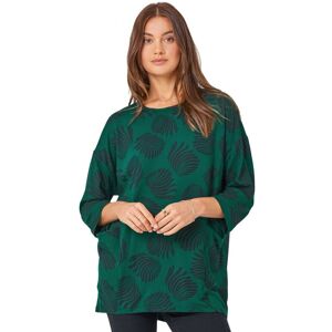 Roman Womens Abstract Print Pocket Tunic Stretch Top - Green Viscose - Size 14 Uk