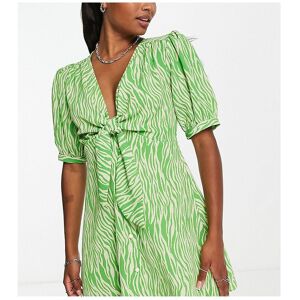 Asos Petite Womens Design Tie Front Button Through Mini Dress In Green Animal Print-Multi - Size 6 Uk